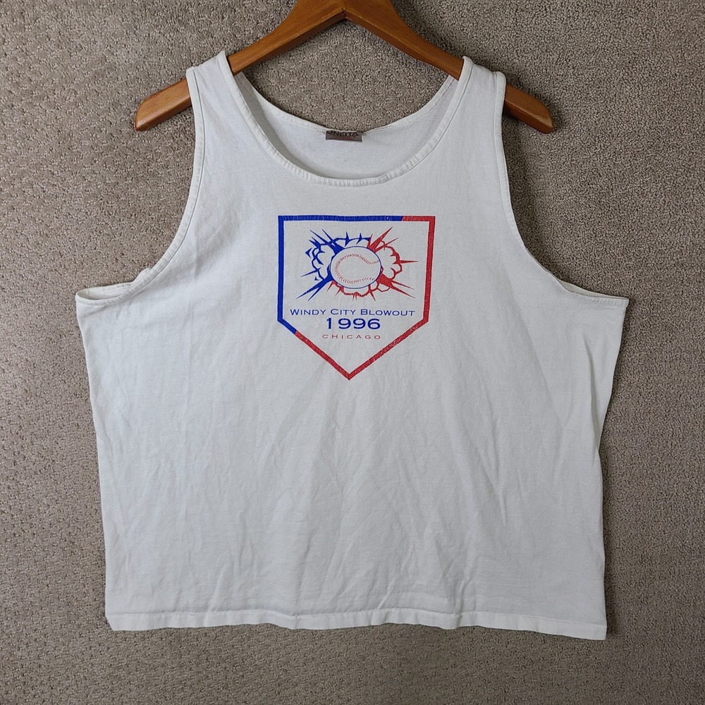 Vintage Onieta Tank Top XL White Windy City Blowout 1996 Chicago Baseball PowerT